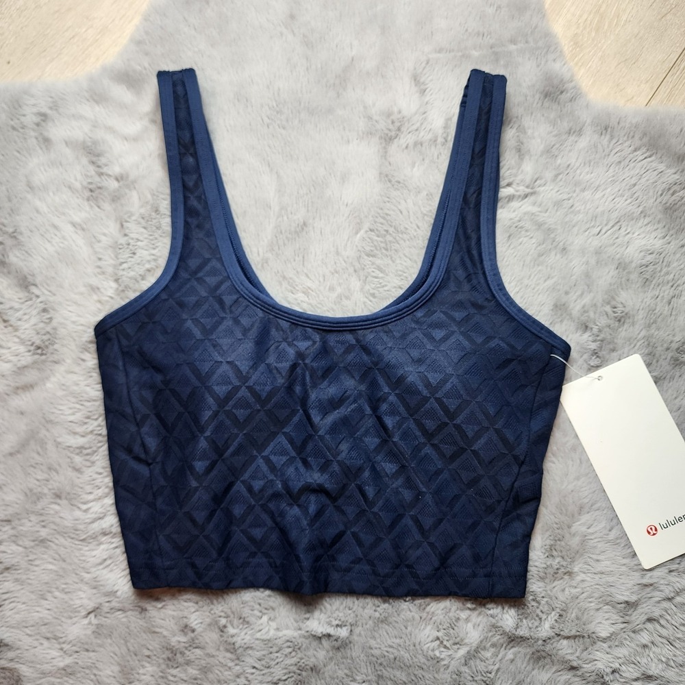 Lululemon Textured Mesh Tennis Tank Navy Blue Diamond Pattern Size XS